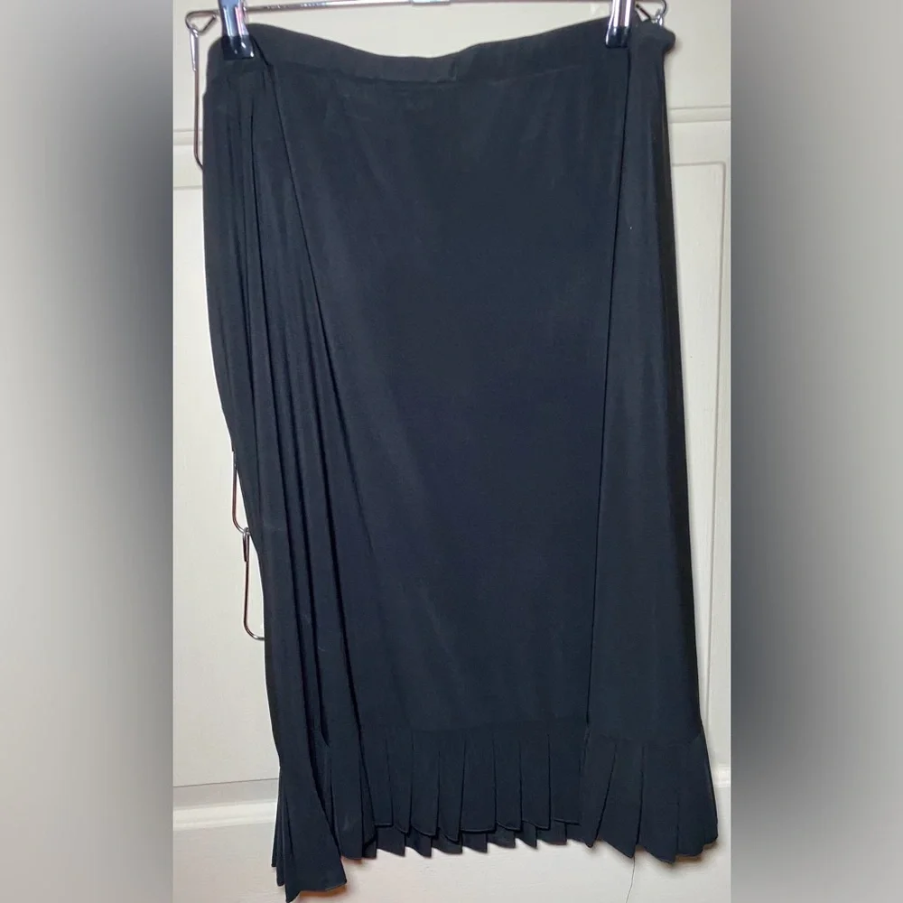 Susan Lawrence Womens Black‎ Pleated Ruffle Trim Skirt Modest XL